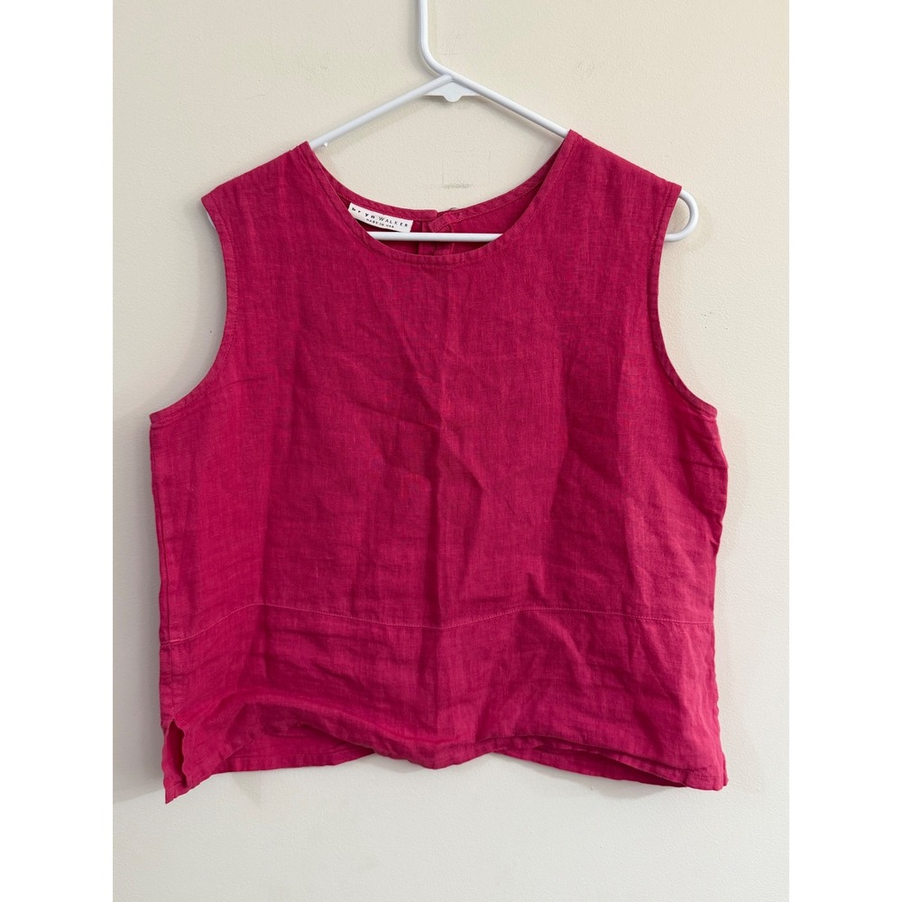 Bryn Walker Hot Pink Womens S Linen Sleeveless Top  Boxy Crop Tank Made in USA